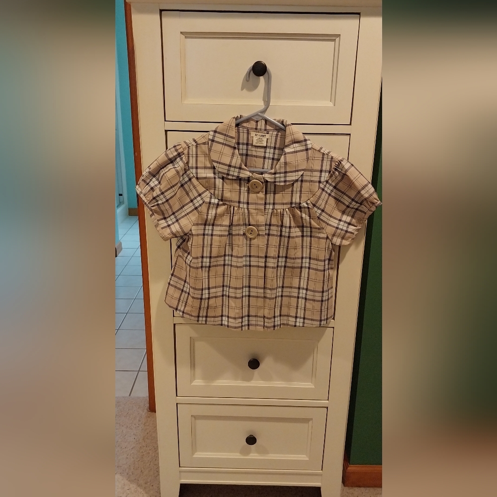 At Last Beige Plaid  Button Down Jackrt
